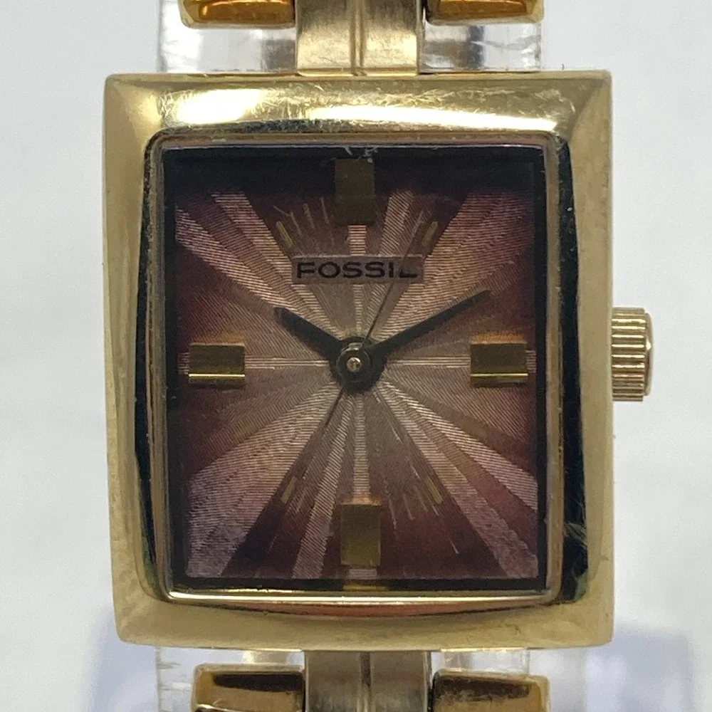 Fossil F2 Watch Women 19mm Gold Tone Brown Dial ES-1158 New Battery 6.25